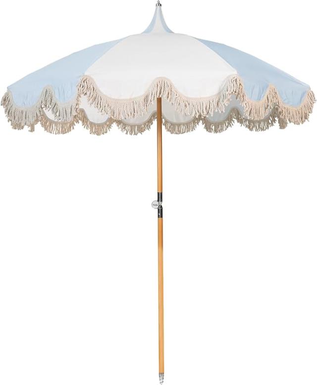 Rental store for Patio Fringe Umbrella,Blue   white in Tulsa OK