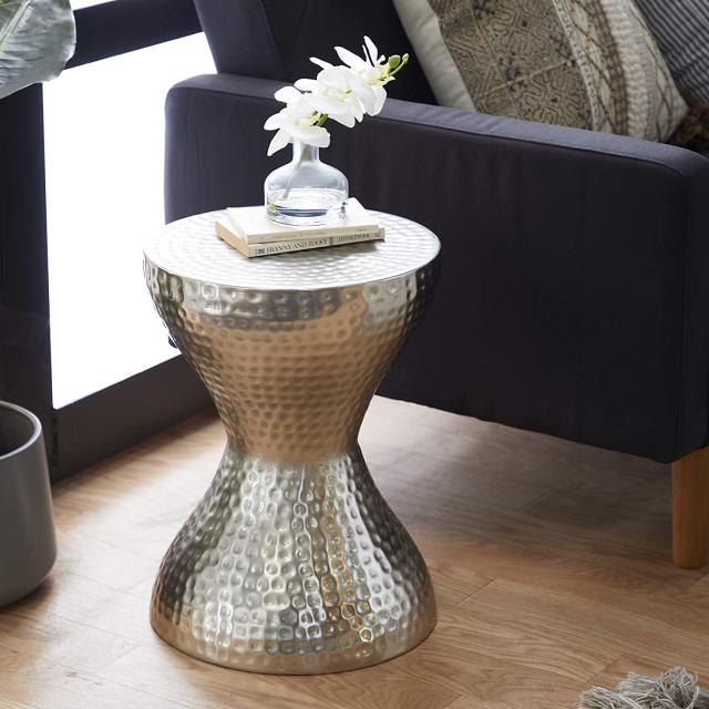 Where to find Silver hammered hourglass End Table in Tulsa